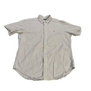 Polo Ralph Lauren Shirt Sleeve Seersucker Blue White Pink Pony Mens Large Summer